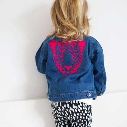 Pink Flock Leopard Childs Denim Jacket