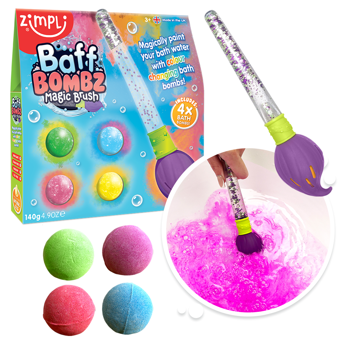 Zimpli Baff Bombz Magic Brush Bath Bomb Painting Bath Toy