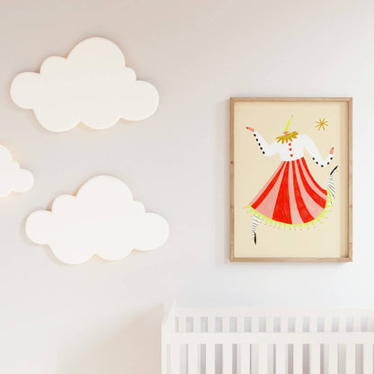 Circus Lady Art Print | Nursery Wall Decor | Colourful Art: A4