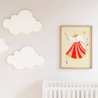 Circus Lady Art Print | Nursery Wall Decor | Colourful Art: A3