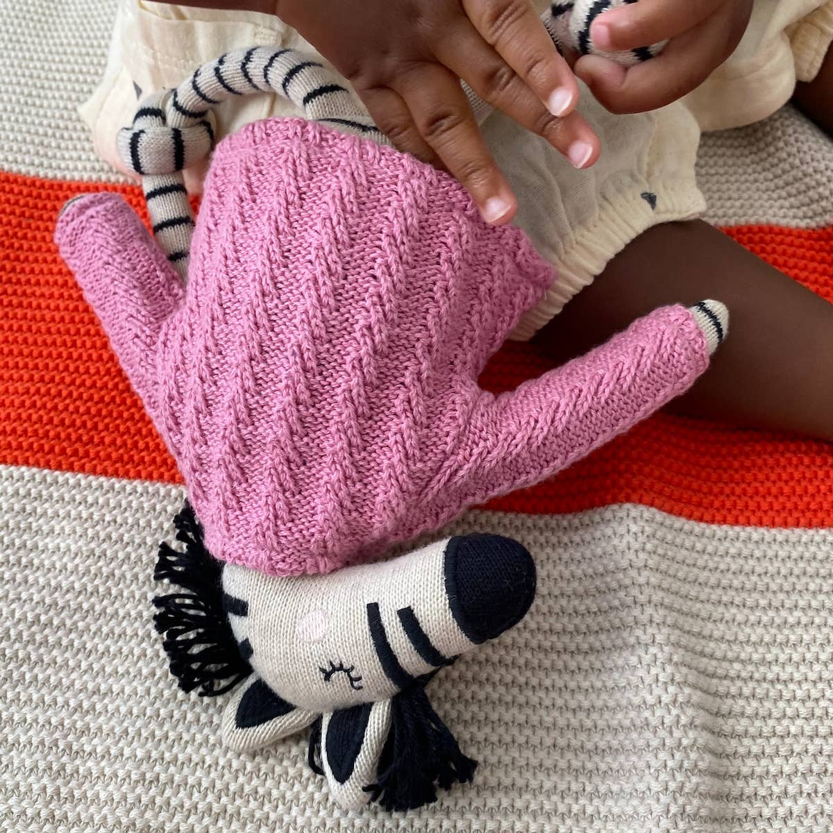 Cotton Knit Stuffed Animal Ragdoll: Zebra Pink