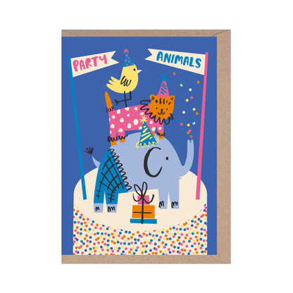 Party Animals - Cute Kids Birthday Card - Animals - Cake