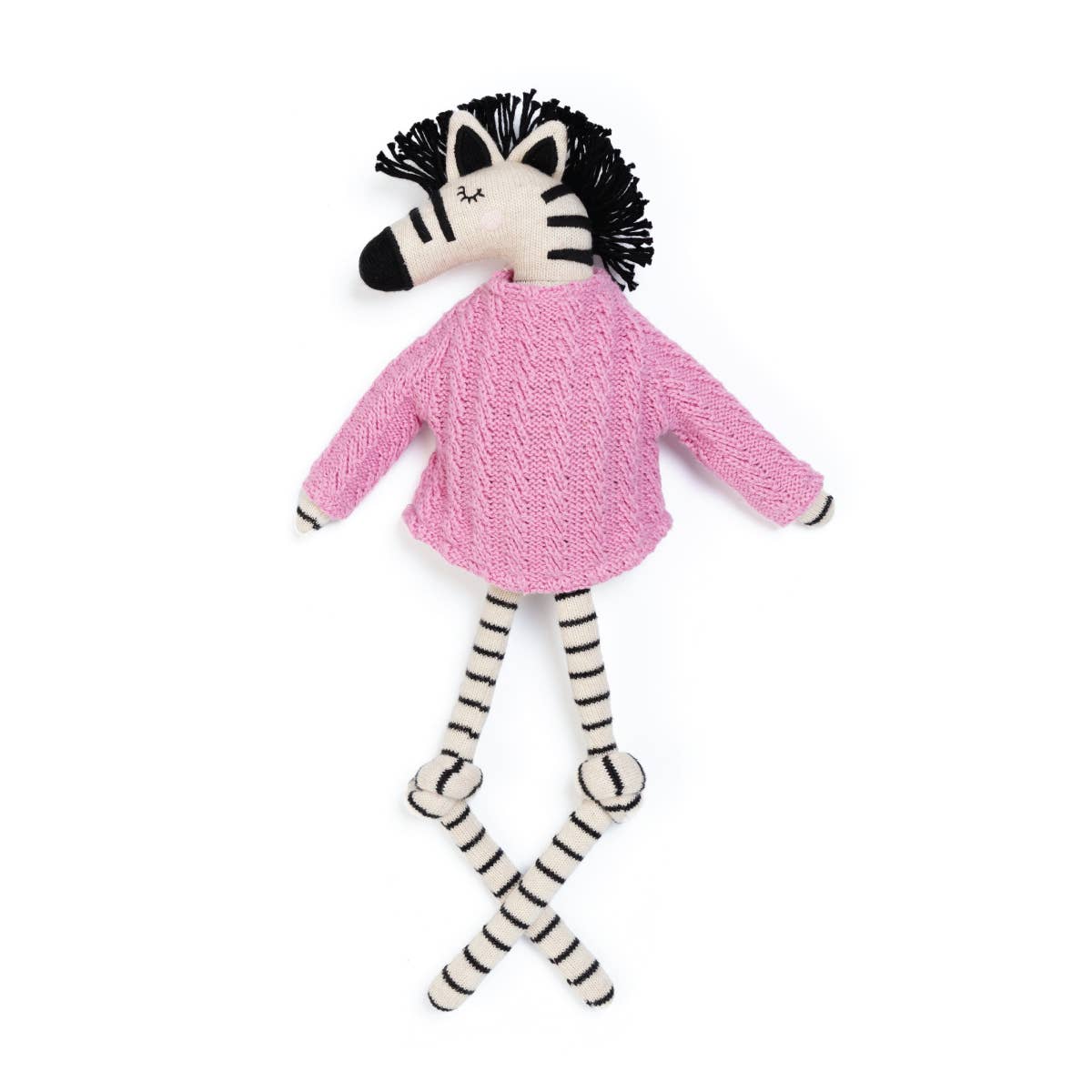 Cotton Knit Stuffed Animal Ragdoll: Zebra Pink