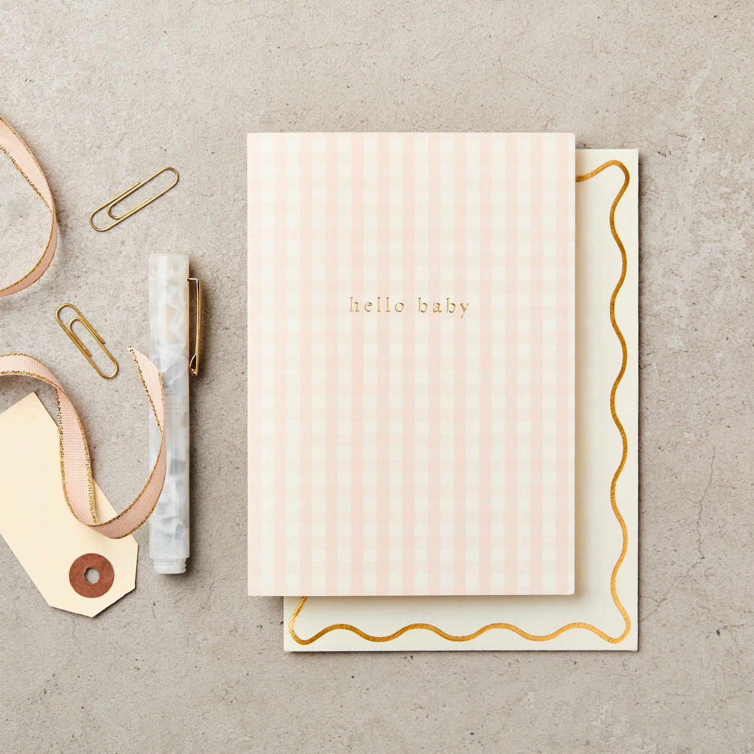 Gingham Hello Baby New Baby Card