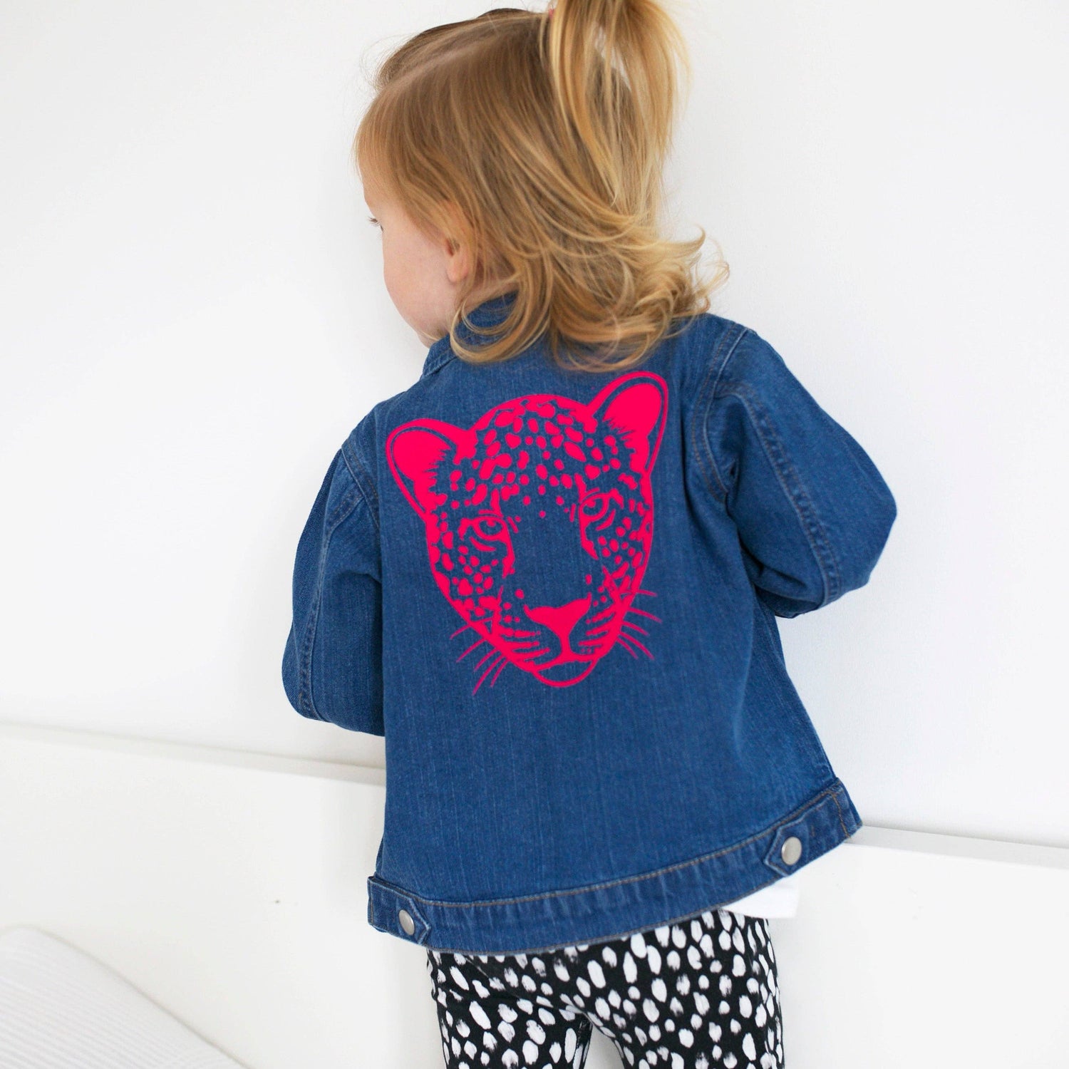 Pink Flock Leopard Childs Denim Jacket