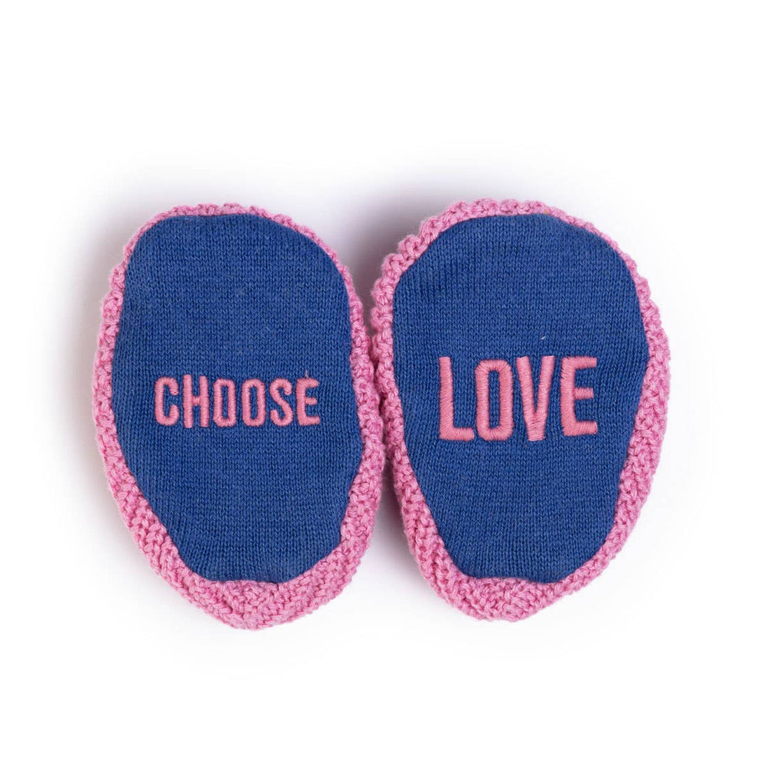 Cotton Knit Baby Slipper Socks: Choose Love Pink