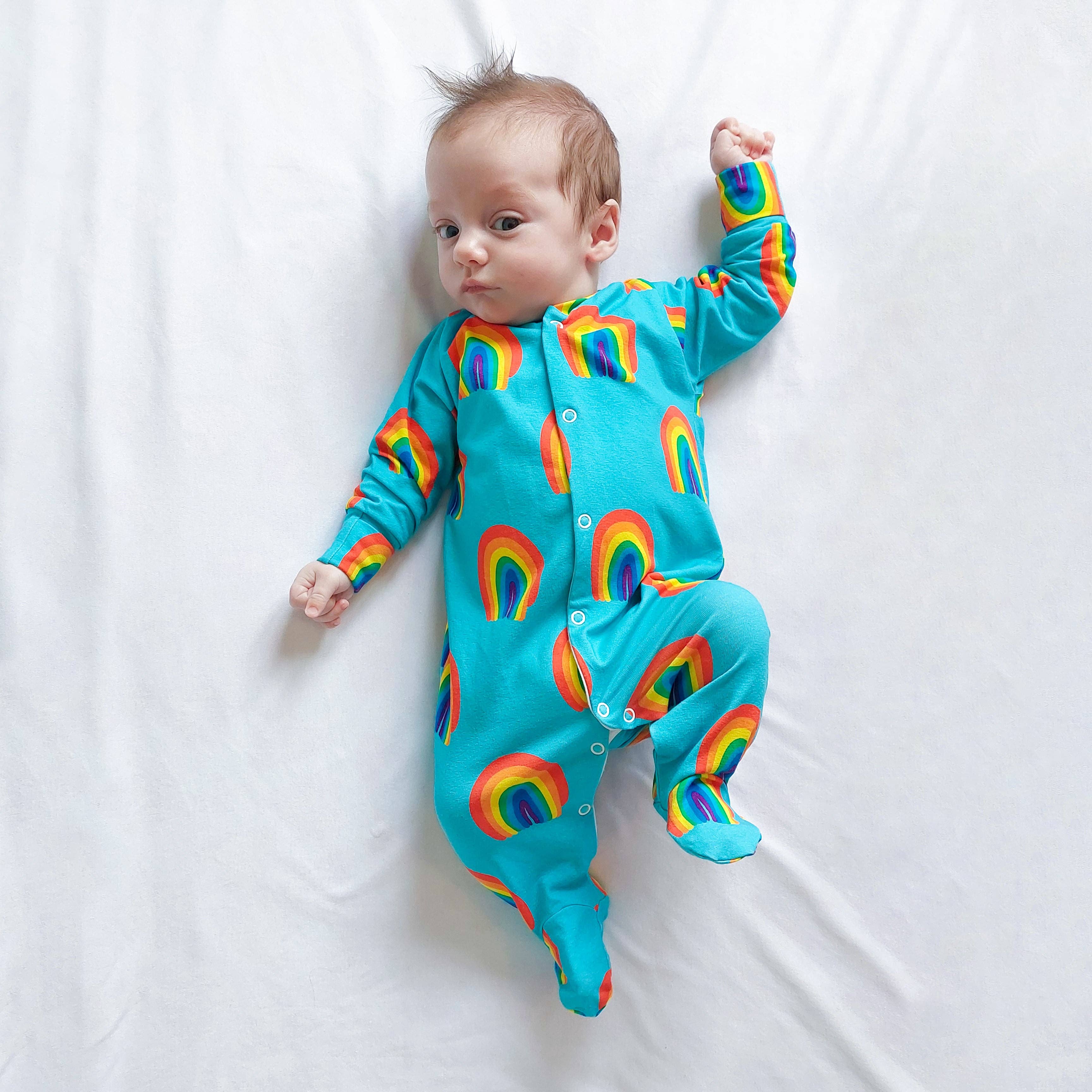 Aqua Rainbow cotton sleepsuit