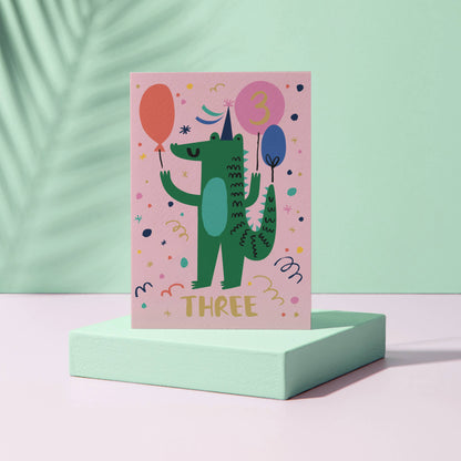3 - Three - Crocodile - Animal Themed - Number Cards - Kids