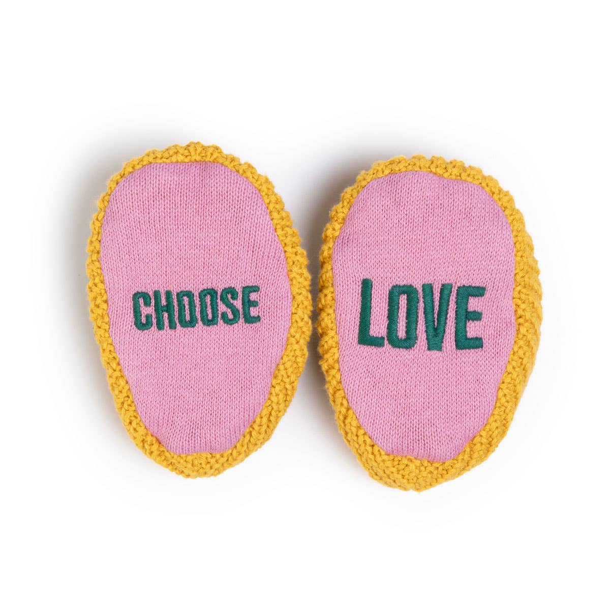 Cotton Knit Baby Slipper Socks: Choose Love Yellow