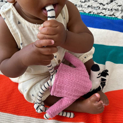 Cotton Knit Stuffed Animal Ragdoll: Zebra Pink